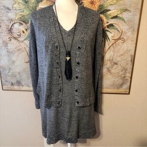 Sz 0P W by Worth Grey Wool Knit Sleeveless Dress & Cardigan Set